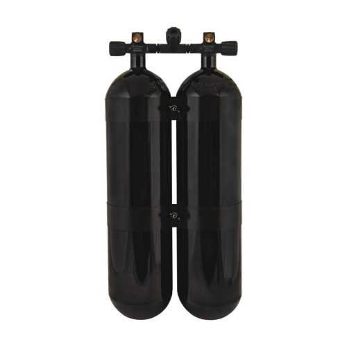 Double tank 2 x 12L, 171mm, 232 bar, Eurocylinder, 60 mm SS tank bands, manifold - Military Line